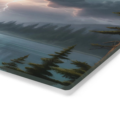 Stormy Mountain Lake Cutting Board — Lightning Over Pine Forest Kitchen Board - Home Decor