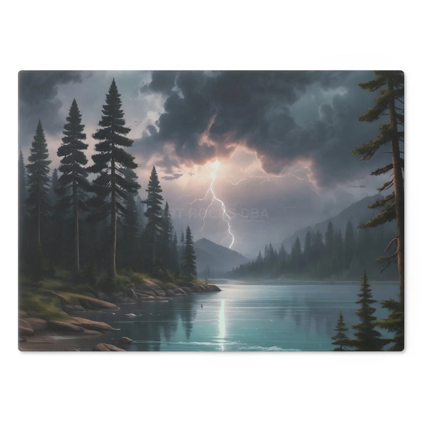 Stormy Mountain Lake Cutting Board — Lightning Over Pine Forest Kitchen Board - Home Decor