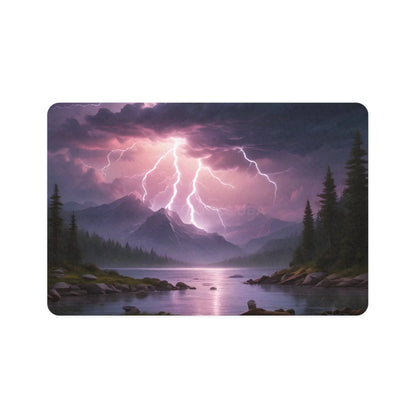 Stormy Mountain Lake Pet Food Mat (12x18) — Lightning Nature Floor Mat for Dogs & Cats - 12’’ × 18’’ / Rectangle - Pets