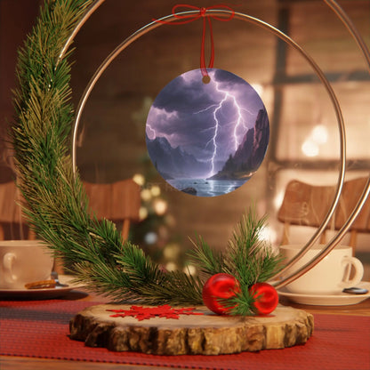 Stormy Mountain Lightning Metal Ornament - Home Decor