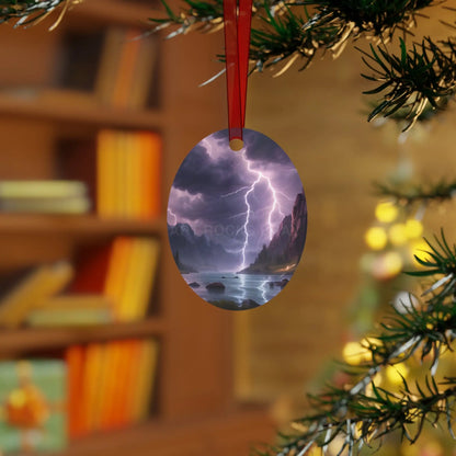 Stormy Mountain Lightning Metal Ornament - Home Decor