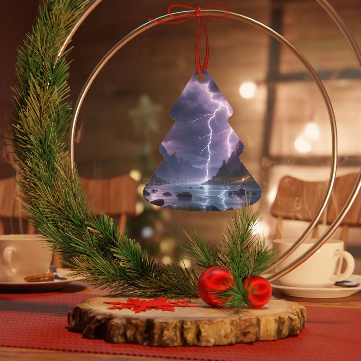 Stormy Mountain Lightning Metal Ornament - Home Decor