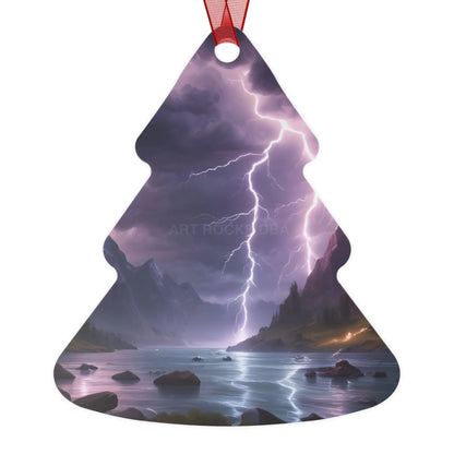 Stormy Mountain Lightning Metal Ornament - Home Decor