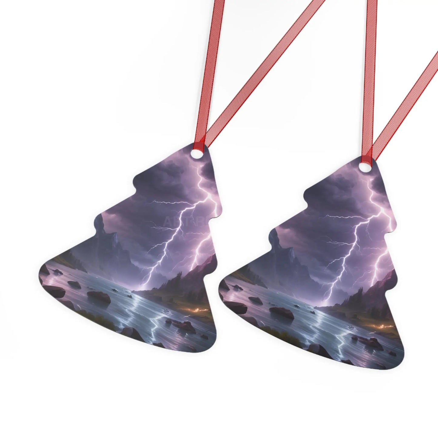 Stormy Mountain Lightning Metal Ornament - Home Decor