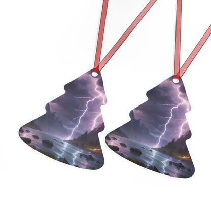 Stormy Mountain Lightning Metal Ornament - Home Decor