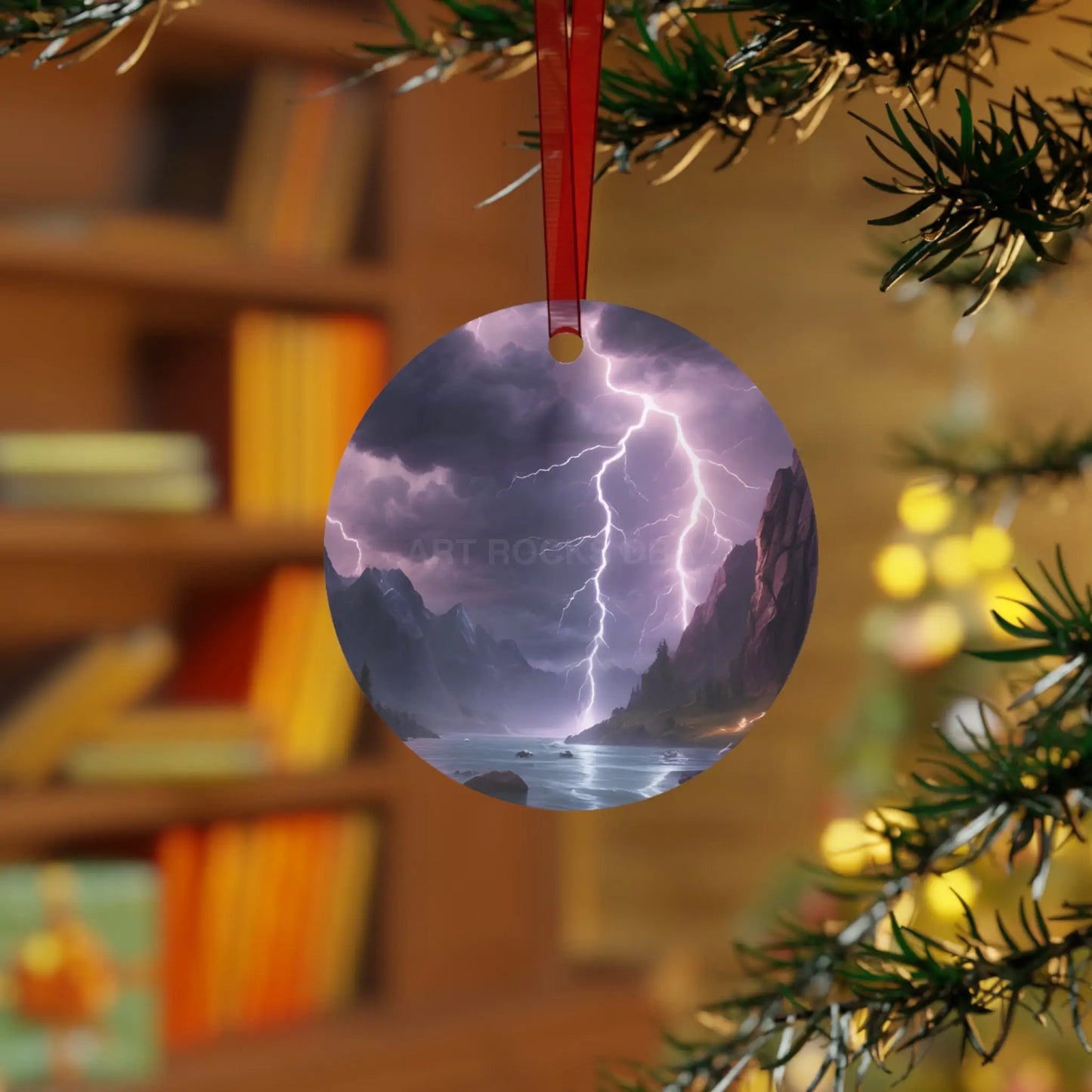 Stormy Mountain Lightning Metal Ornament - Home Decor