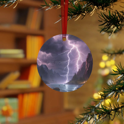 Stormy Mountain Lightning Metal Ornament - Home Decor