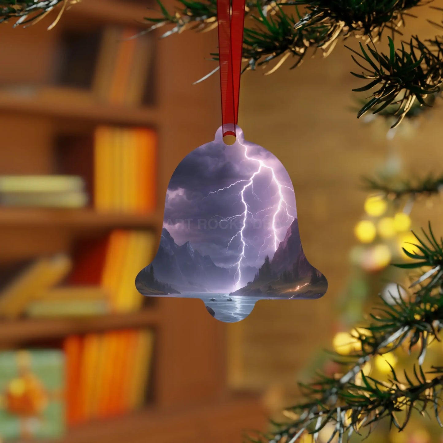 Stormy Mountain Lightning Metal Ornament - Home Decor