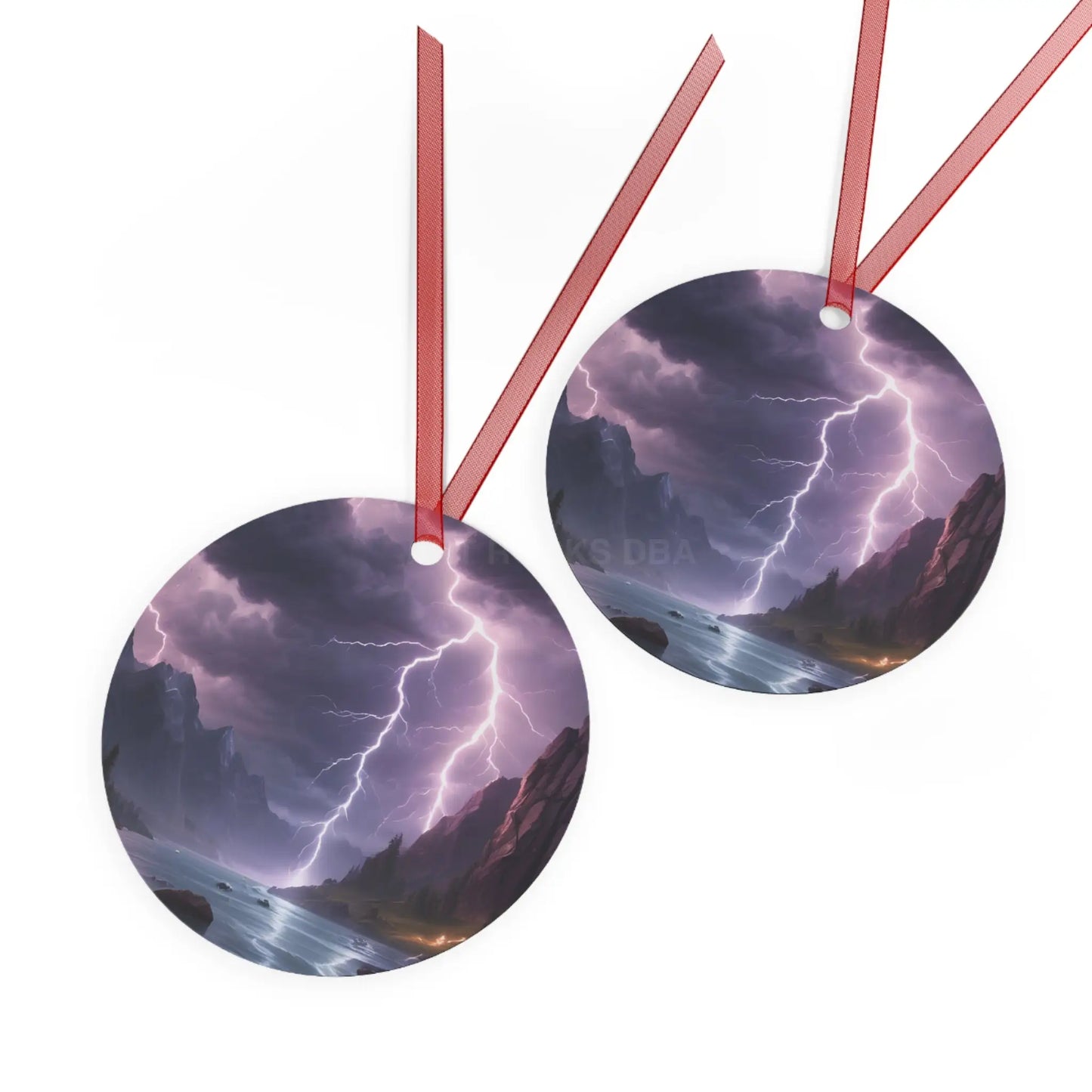 Stormy Mountain Lightning Metal Ornament - Home Decor