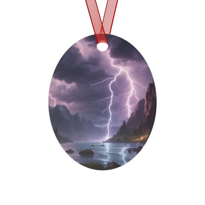Stormy Mountain Lightning Metal Ornament - Oval / One Size - Home Decor