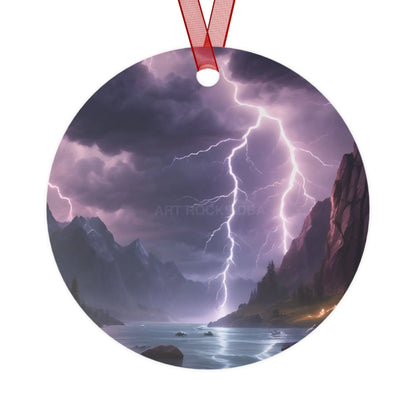 Stormy Mountain Lightning Metal Ornament - Round / One Size - Home Decor