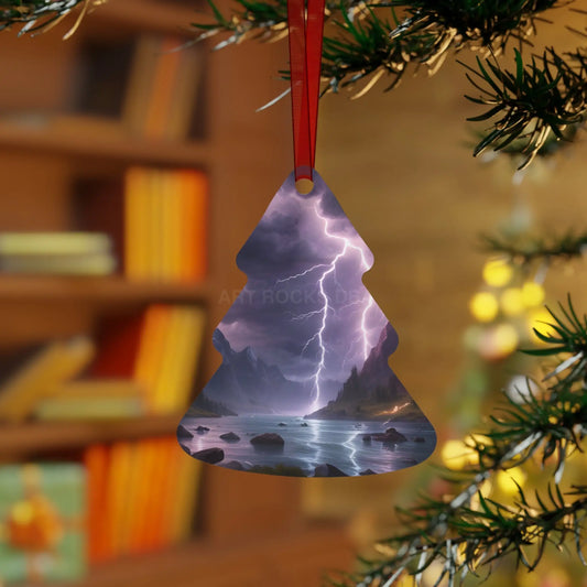 Stormy Mountain Lightning Metal Ornament - Tree / One Size - Home Decor