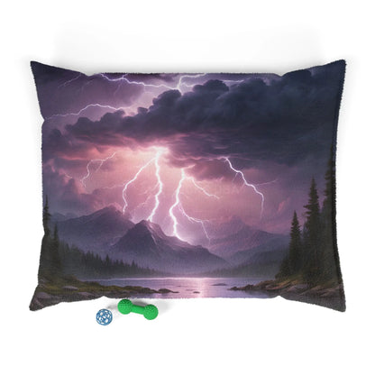 Stormy Mountain Lightning Pet Bed — Cozy Scenic Dog & Cat Cushion - 50’’ × 40’’ - Pets