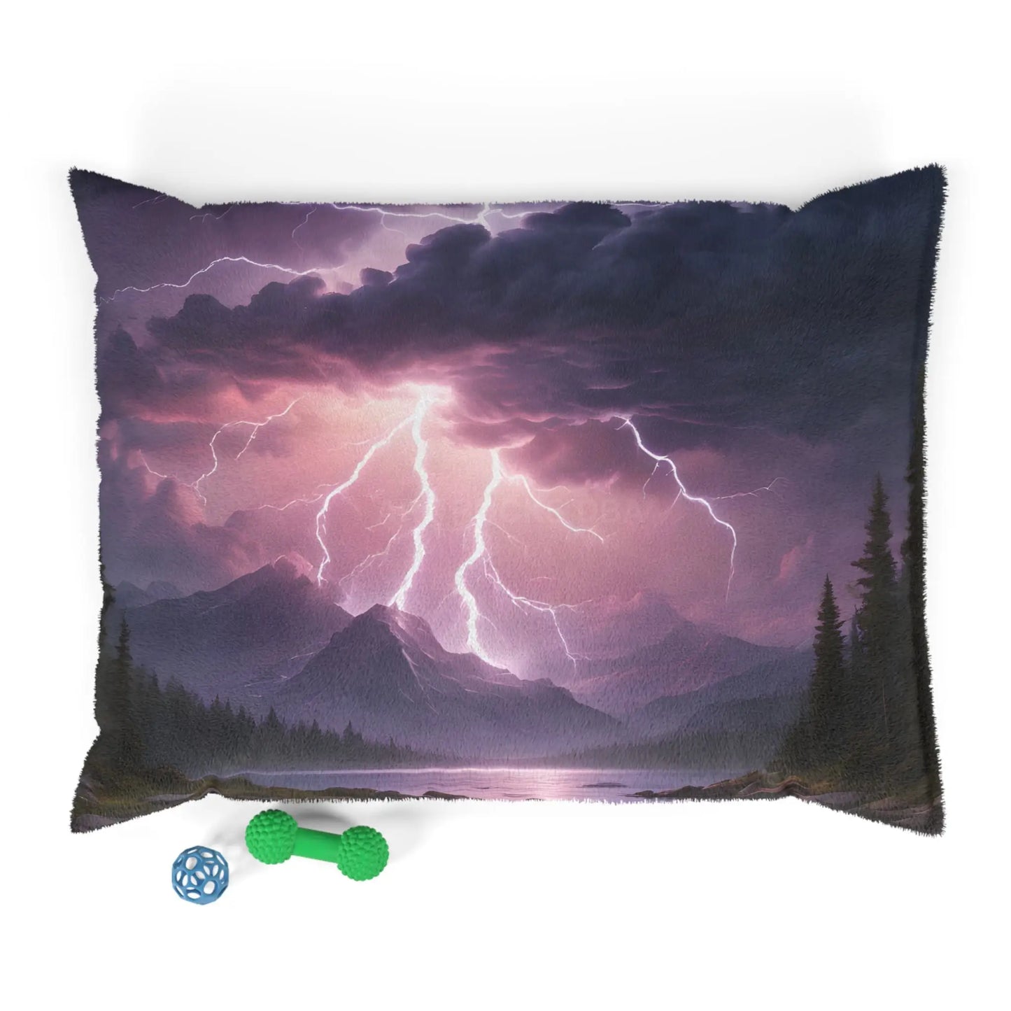 Stormy Mountain Lightning Pet Bed — Cozy Scenic Dog & Cat Cushion - 40’’ × 30’’ - Pets