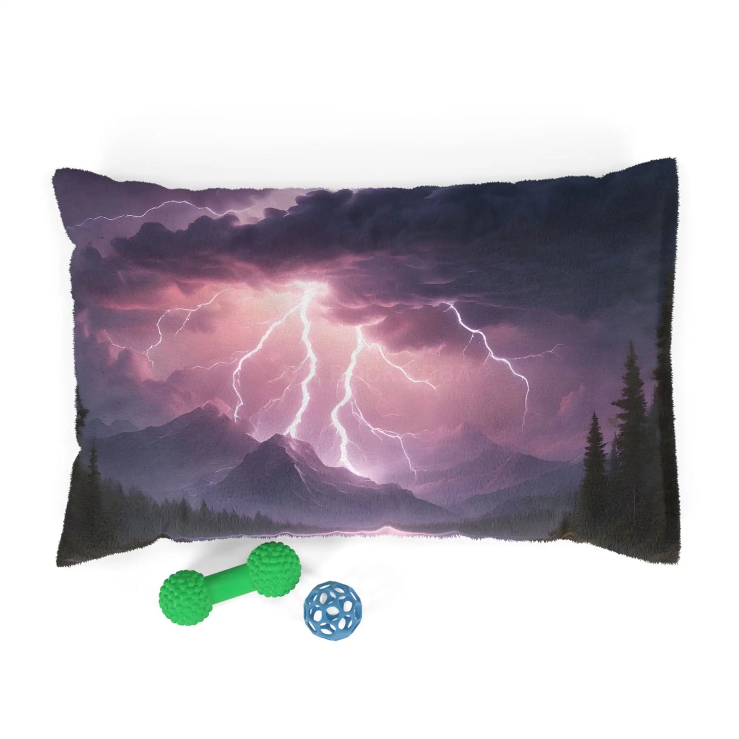 Stormy Mountain Lightning Pet Bed — Cozy Scenic Dog & Cat Cushion - 28’’ × 18’’ - Pets