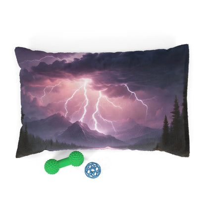 Stormy Mountain Lightning Pet Bed — Cozy Scenic Dog & Cat Cushion - 28’’ × 18’’ - Pets