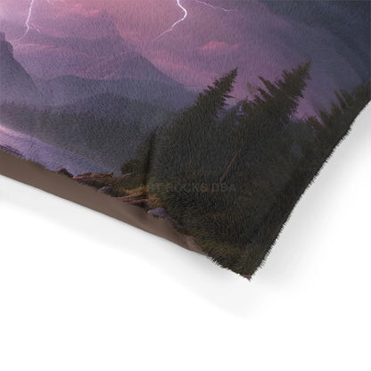 Stormy Mountain Lightning Pet Bed — Cozy Scenic Dog & Cat Cushion - Pets