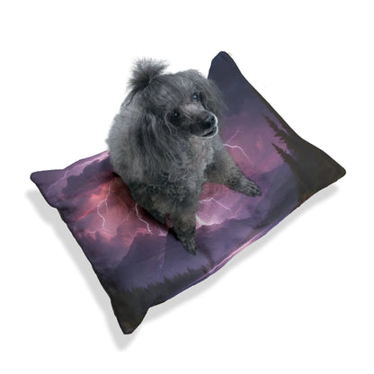 Stormy Mountain Lightning Pet Bed — Cozy Scenic Dog & Cat Cushion - Pets