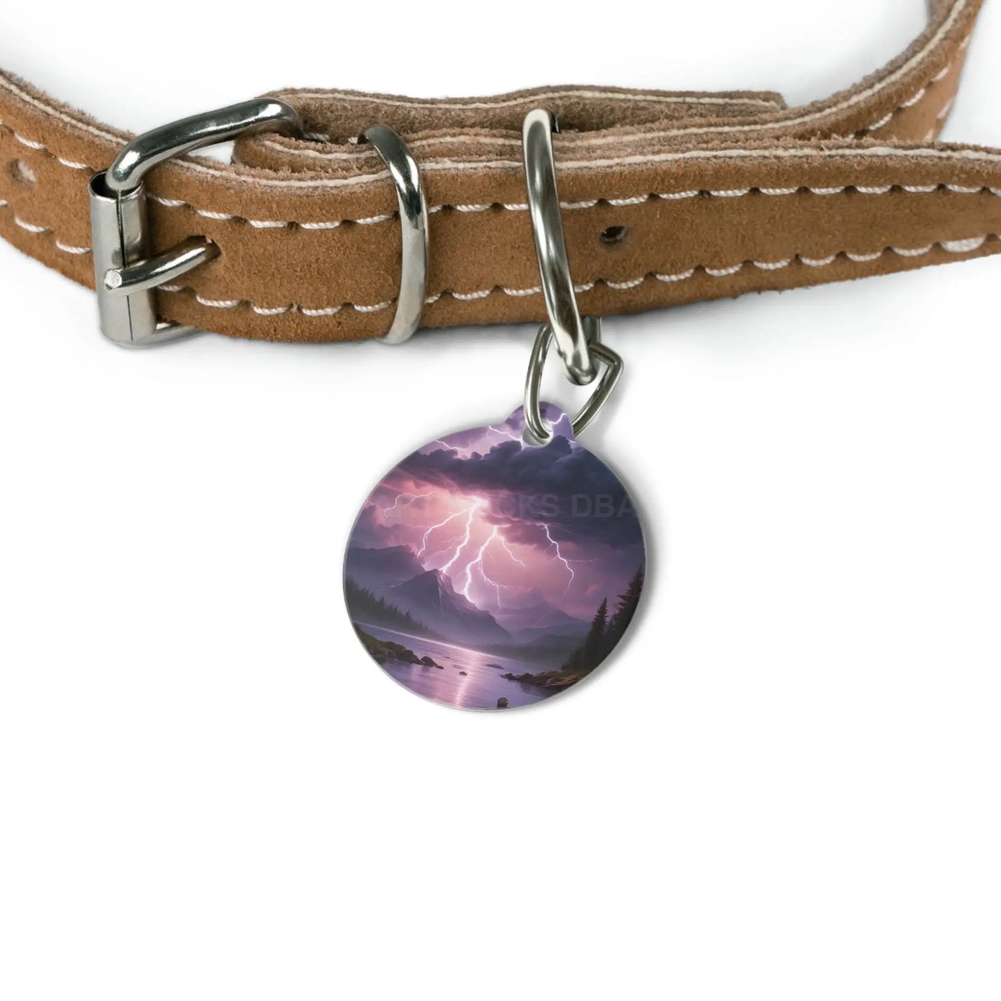 Stormy Mountain Lightning Pet Tag — Purple Lake Landscape ID Charm - 1’’ - Pets