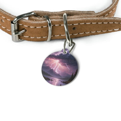 Stormy Mountain Lightning Pet Tag — Purple Lake Landscape ID Charm - 1’’ - Pets