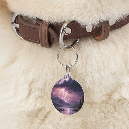 Stormy Mountain Lightning Pet Tag — Purple Lake Landscape ID Charm - 1’’ - Pets