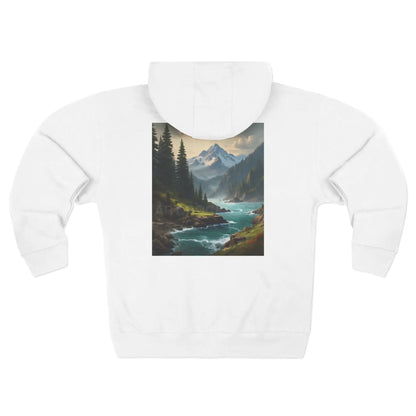 Stormy Mountain River Zip-Up Sweatshirt - XS / White - Hoodie