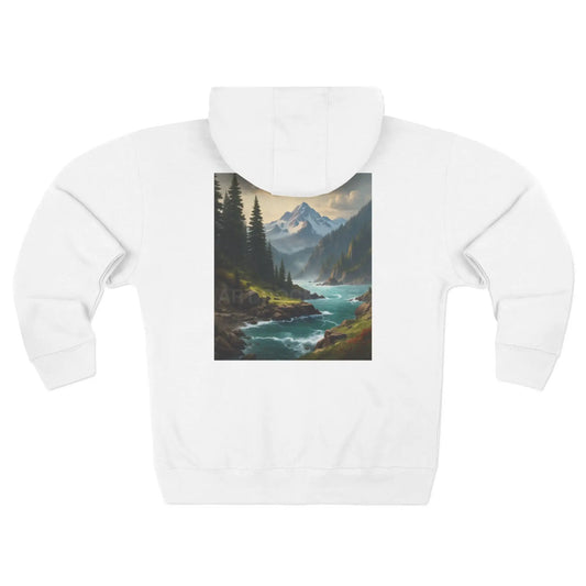 Stormy Mountain River Zip-Up Sweatshirt - XS / White - Hoodie