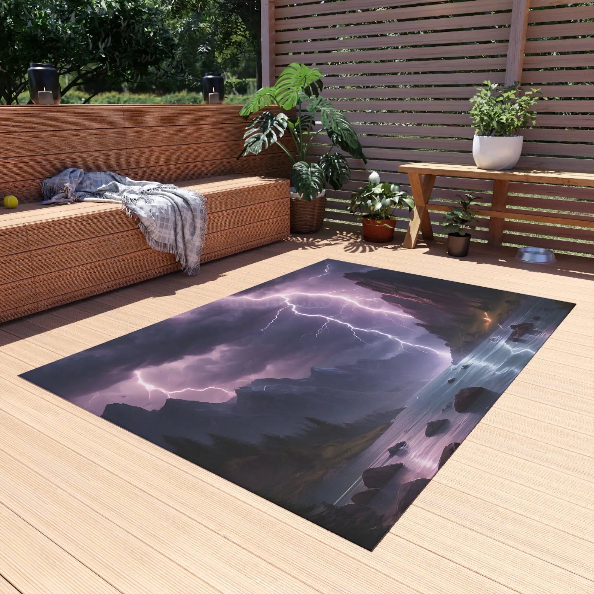 Stormy Night Landscape Outdoor Rug | Rustic Home Decor Patio Mat Camping Accessory Nature Lover Gift Weather-Themed