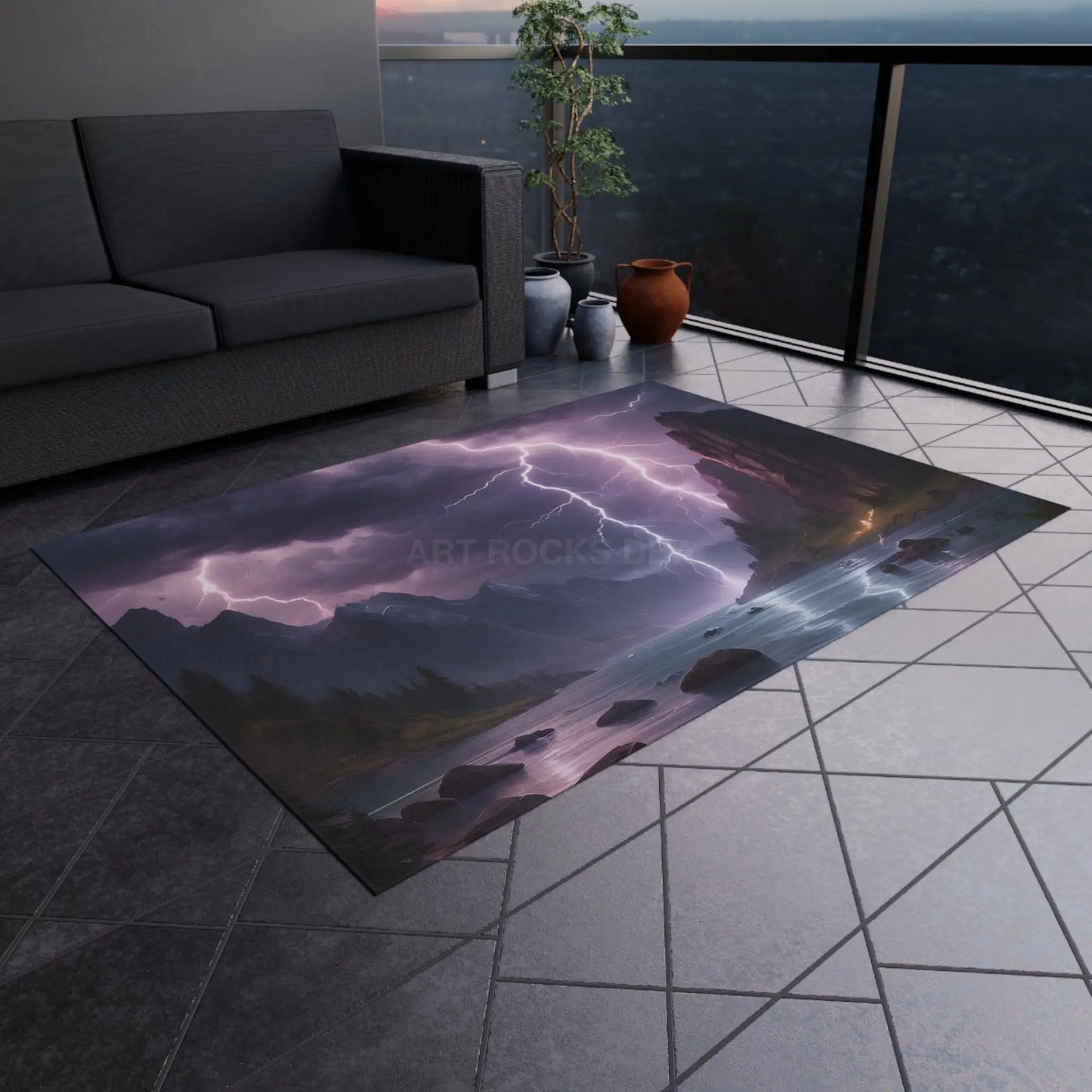 Stormy Night Landscape Outdoor Rug | Rustic Home Decor Patio Mat Camping Accessory Nature Lover Gift Weather-Themed