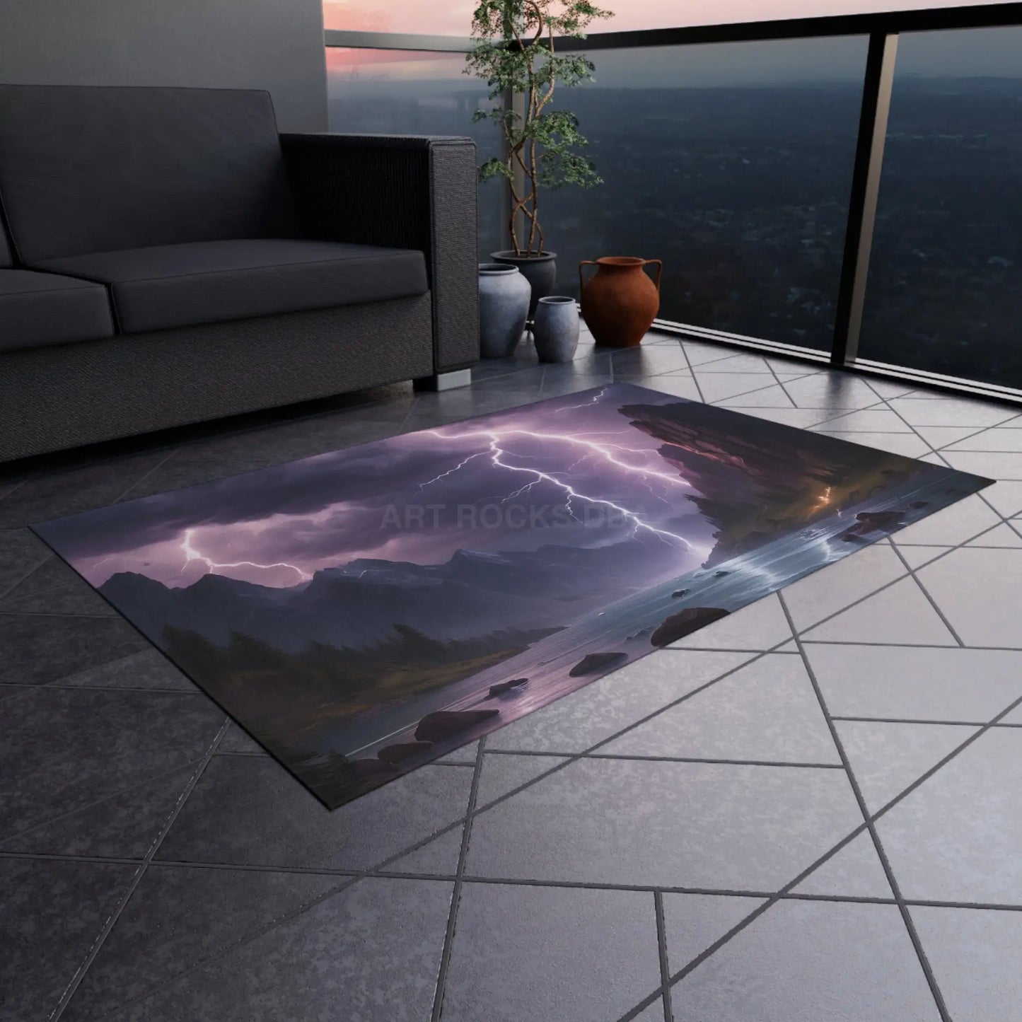 Stormy Night Landscape Outdoor Rug | Rustic Home Decor Patio Mat Camping Accessory Nature Lover Gift Weather-Themed