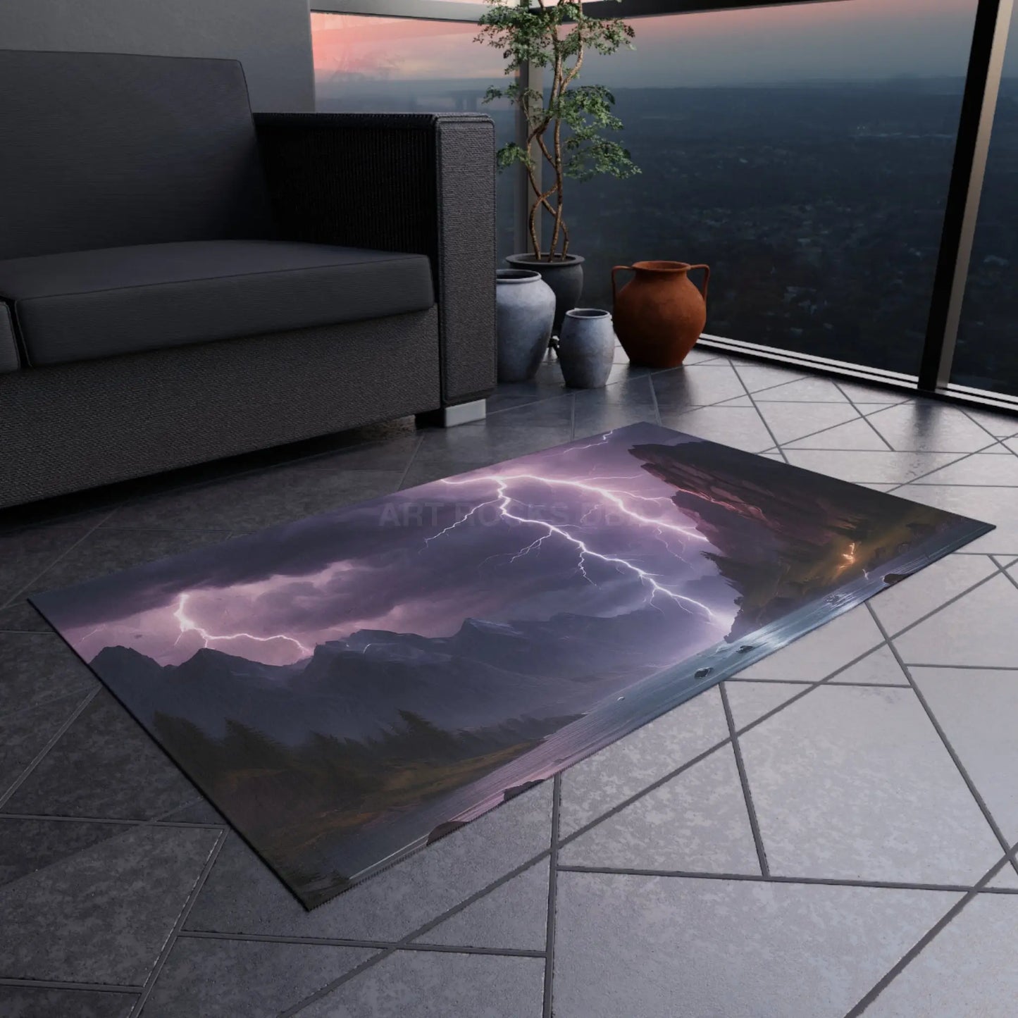 Stormy Night Landscape Outdoor Rug | Rustic Home Decor Patio Mat Camping Accessory Nature Lover Gift Weather-Themed