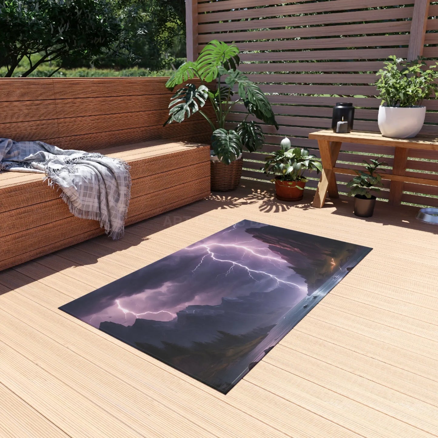 Stormy Night Landscape Outdoor Rug | Rustic Home Decor Patio Mat Camping Accessory Nature Lover Gift Weather-Themed