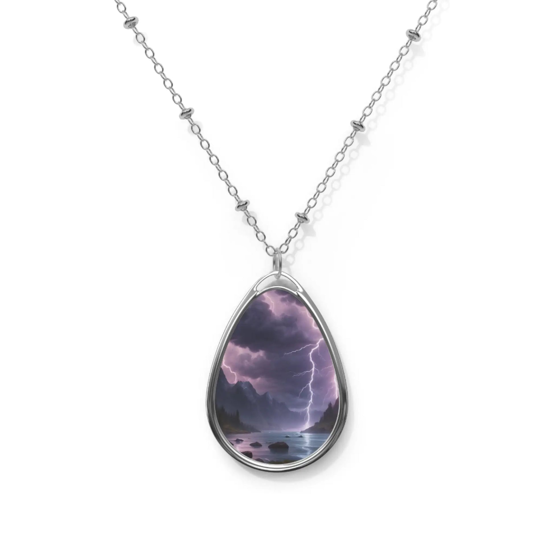 Stormy Seascape Oval Necklace - One Size / Silver - Accessories