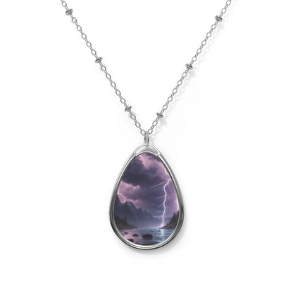 Stormy Seascape Oval Necklace - One Size / Silver - Accessories