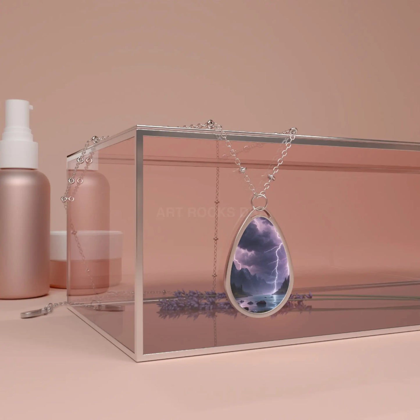 Stormy Seascape Oval Necklace - One Size / Silver - Accessories