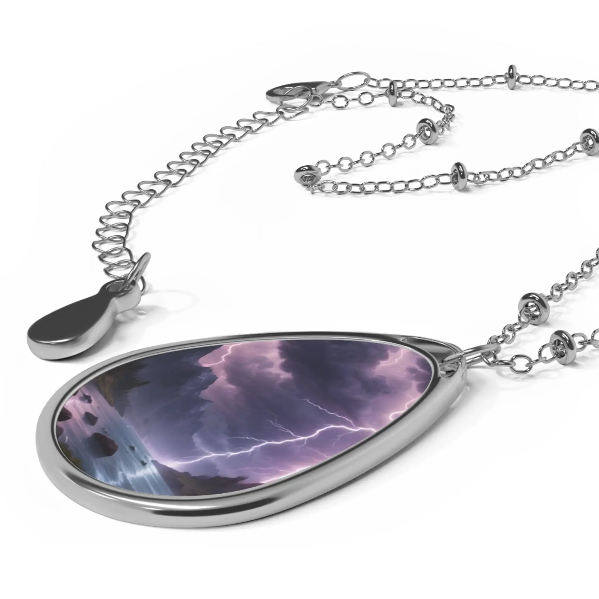 Stormy Seascape Oval Necklace - One Size / Silver - Accessories