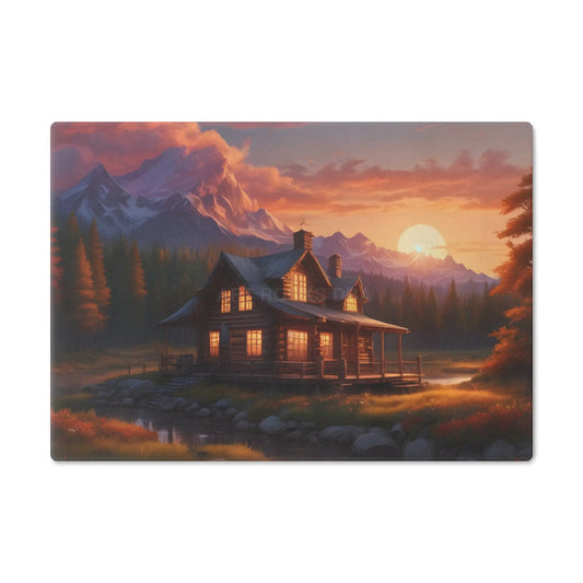 Sunset Cabin Cutting Board – Rustic Mountain Cabin Scenic Chopping Board - Small - Home Decor