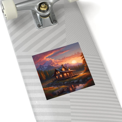Sunset Cabin Square Stickers Nature Decor Rustic Home Decor Ideal for Gifts Outdoor Enthusiasts Car or Laptop Stickers
