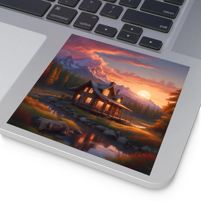 Sunset Cabin Square Stickers Nature Decor Rustic Home Decor Ideal for Gifts Outdoor Enthusiasts Car or Laptop Stickers