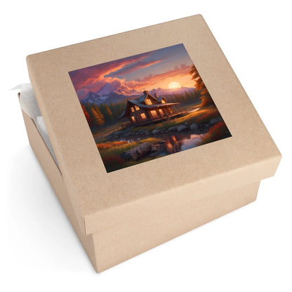 Sunset Cabin Square Stickers Nature Decor Rustic Home Decor Ideal for Gifts Outdoor Enthusiasts Car or Laptop Stickers