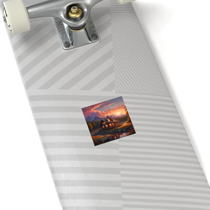 Sunset Cabin Square Stickers Nature Decor Rustic Home Decor Ideal for Gifts Outdoor Enthusiasts Car or Laptop Stickers