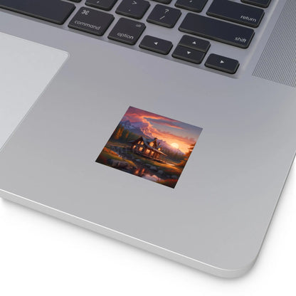 Sunset Cabin Square Stickers Nature Decor Rustic Home Decor Ideal for Gifts Outdoor Enthusiasts Car or Laptop Stickers