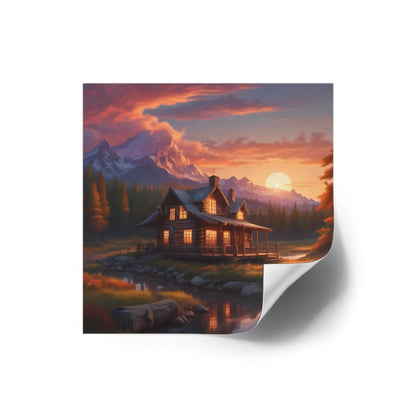Sunset Cabin Square Stickers Nature Decor Rustic Home Decor Ideal for Gifts Outdoor Enthusiasts Car or Laptop Stickers