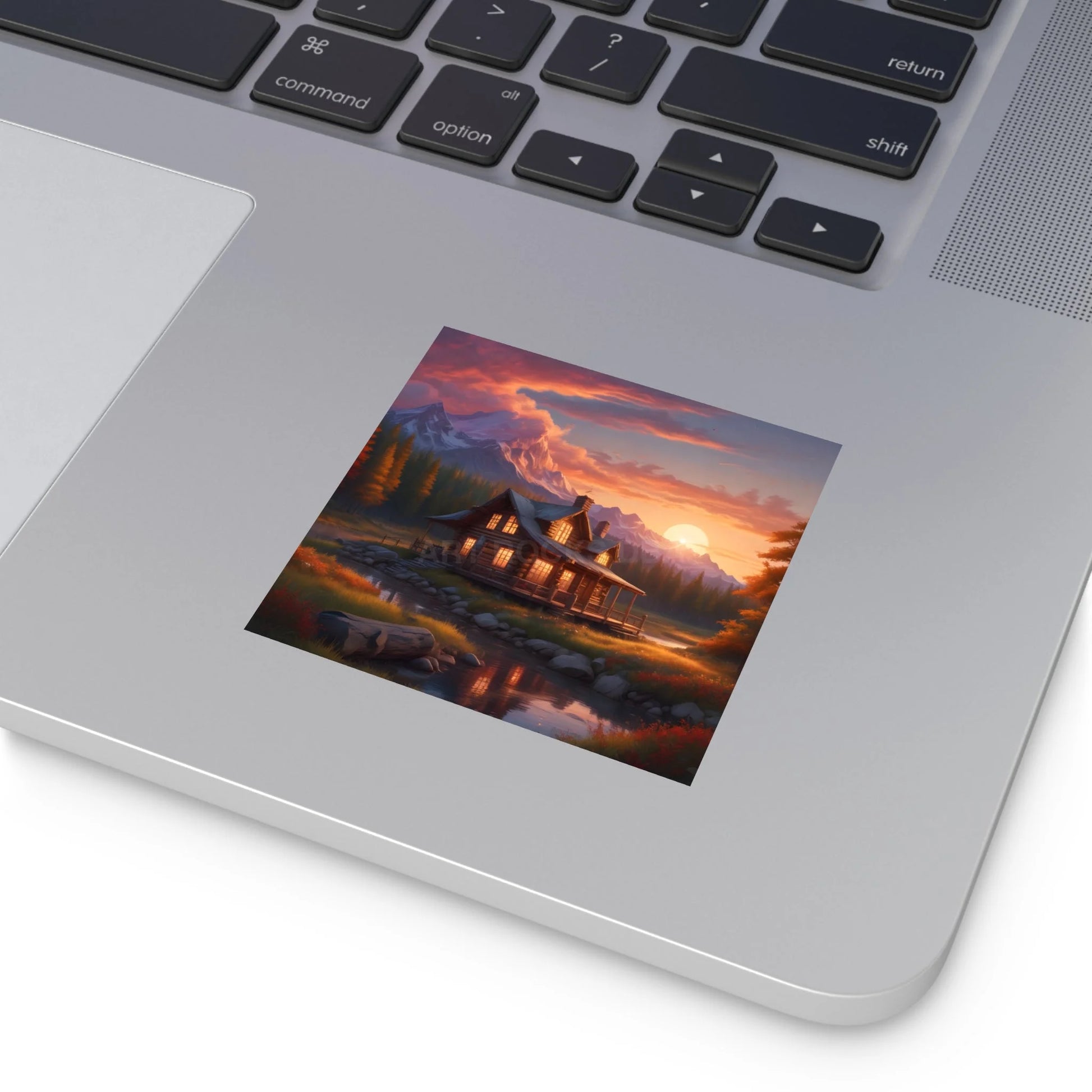 Sunset Cabin Square Stickers Nature Decor Rustic Home Decor Ideal for Gifts Outdoor Enthusiasts Car or Laptop Stickers