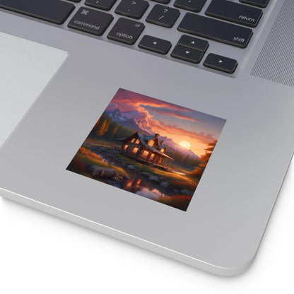 Sunset Cabin Square Stickers Nature Decor Rustic Home Decor Ideal for Gifts Outdoor Enthusiasts Car or Laptop Stickers