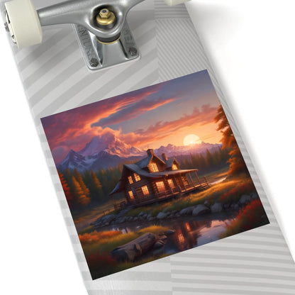 Sunset Cabin Square Stickers Nature Decor Rustic Home Decor Ideal for Gifts Outdoor Enthusiasts Car or Laptop Stickers