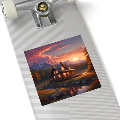 Sunset Cabin Square Stickers Nature Decor Rustic Home Decor Ideal for Gifts Outdoor Enthusiasts Car or Laptop Stickers