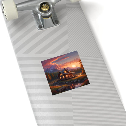 Sunset Cabin Square Stickers Nature Decor Rustic Home Decor Ideal for Gifts Outdoor Enthusiasts Car or Laptop Stickers