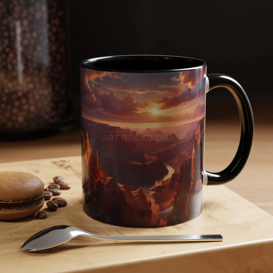 Sunset Canyon Accent Coffee Mug — Scenic Landscape Coffee Cup - 11oz / Black - Mug