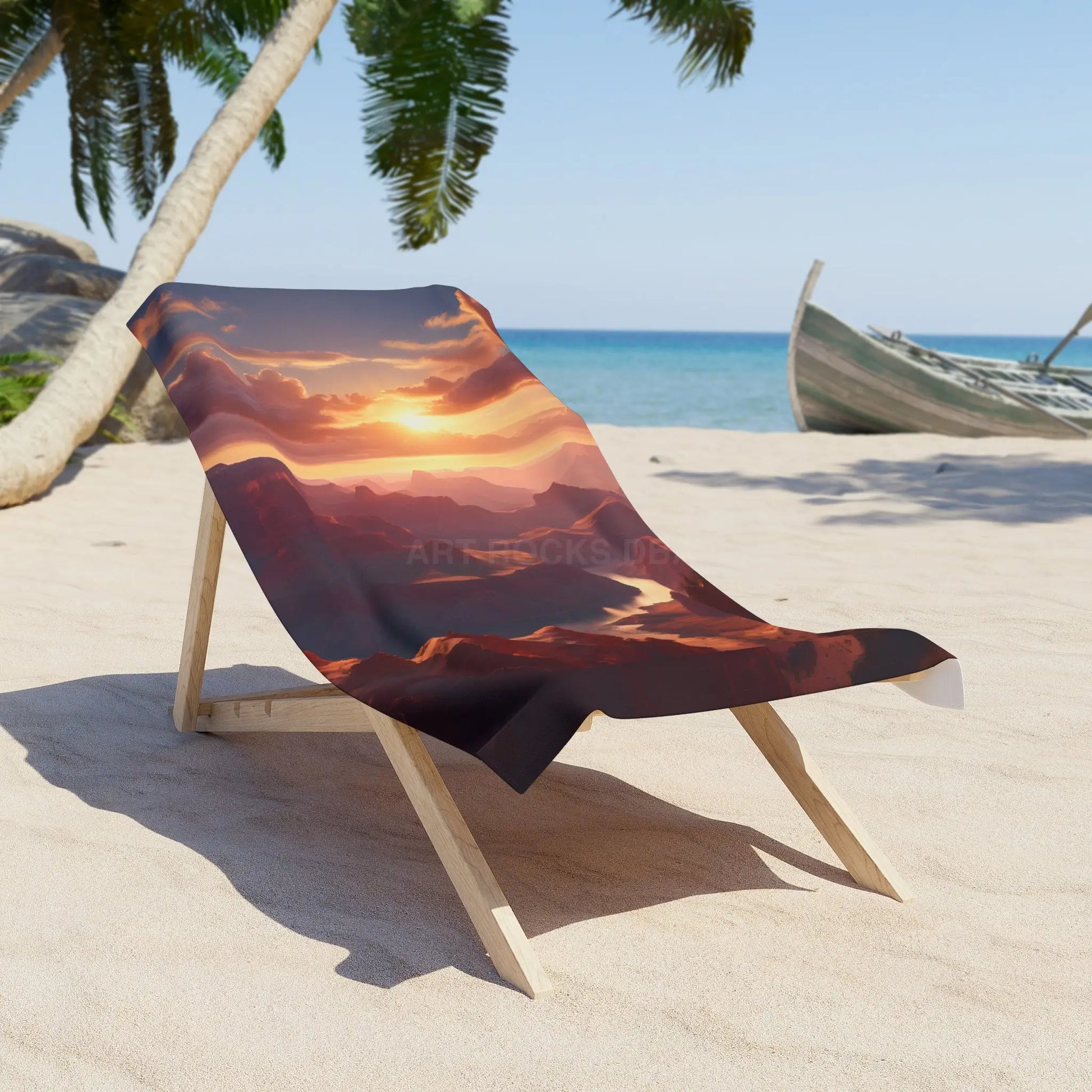 Sunset Canyon Beach Towel — Dramatic Orange Mountain Sunset - 30’’ × 60’’ - Home Decor